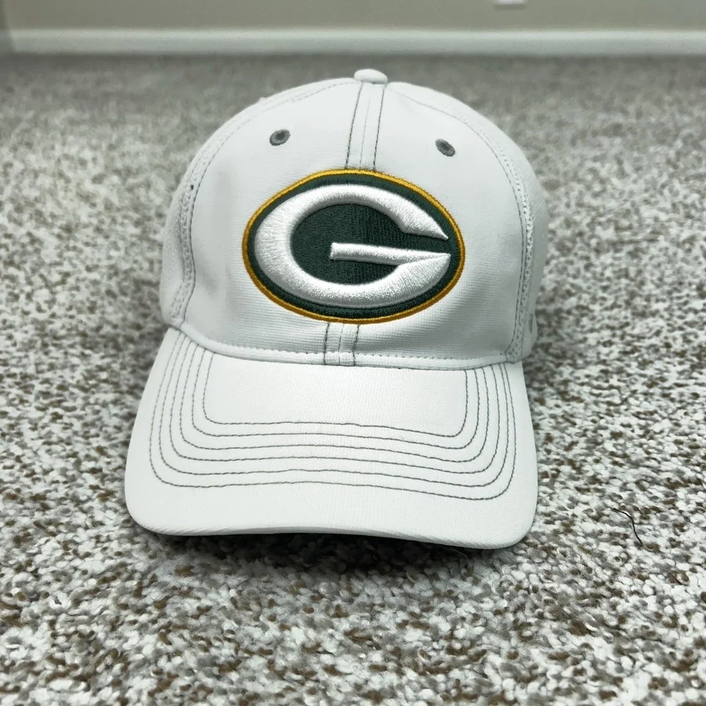 Green Bay Packers Hat Cap Flex Mens One Size White NFL Football '47 Mesh Stretch
